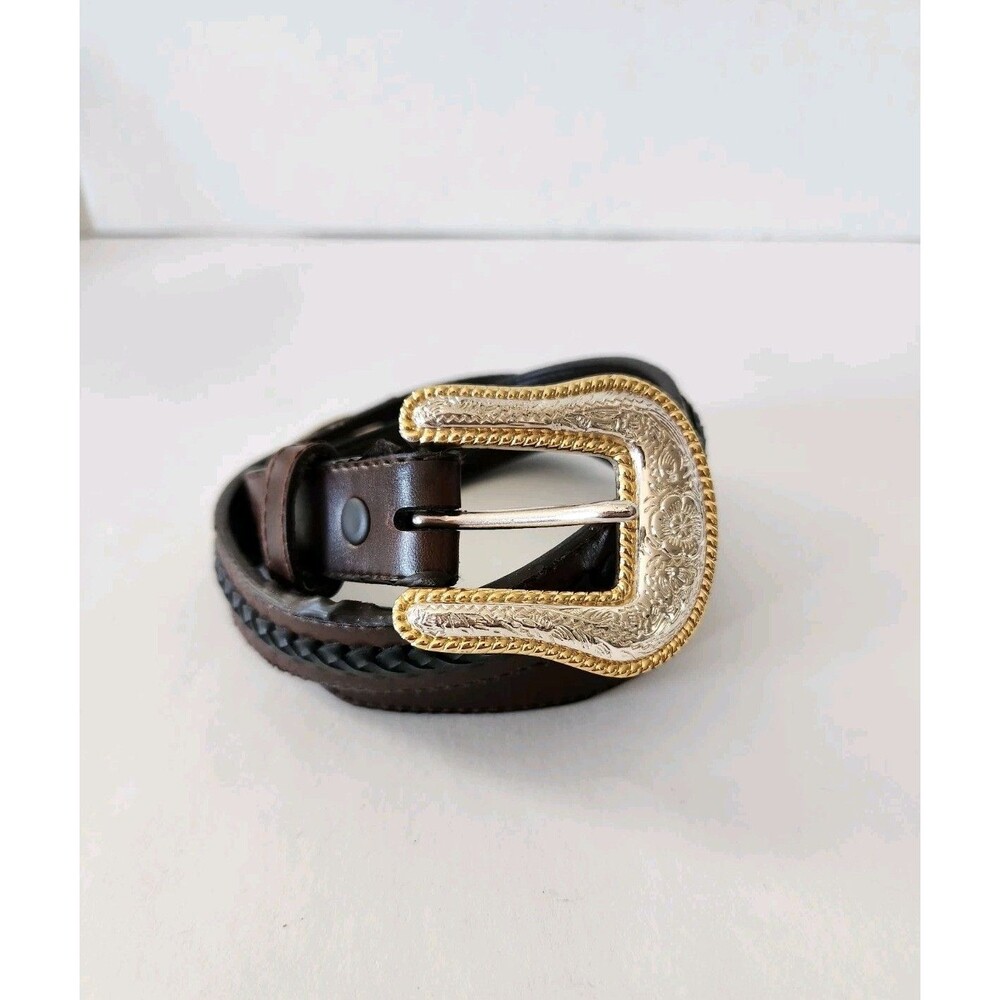 Boys Belt Brown Leather 3D Bull Rider  Silver Plated Hardware Western Sz 24 FLAW